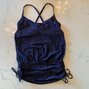 Navy Athleta Tankini w/ built-in Bra & Ruched Bottom